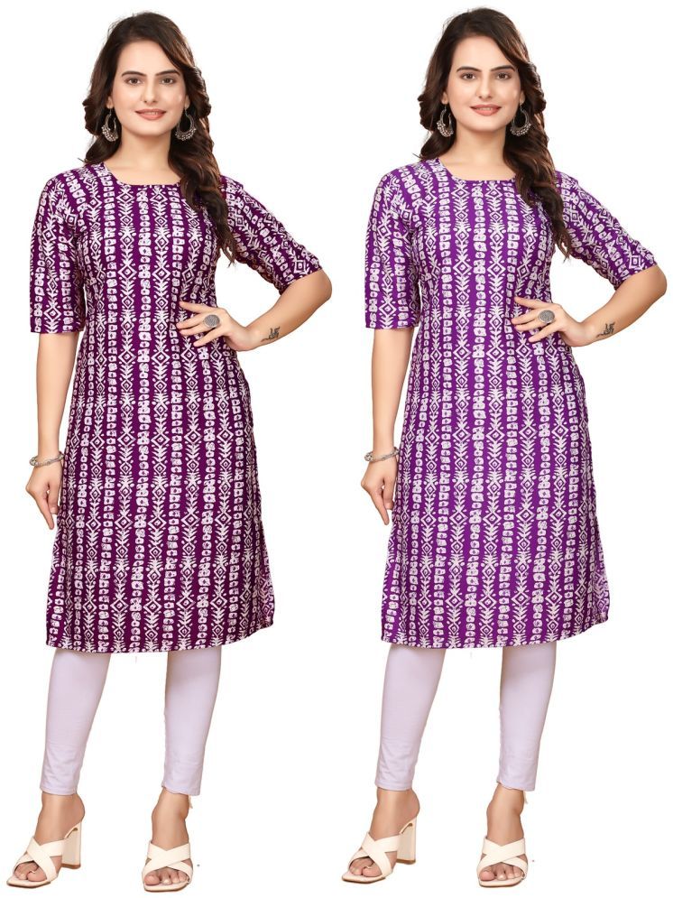     			VJ CORPORATE Crepe Printed Straight Women's Kurti - Maroon,Lavender ( Pack of 2 )