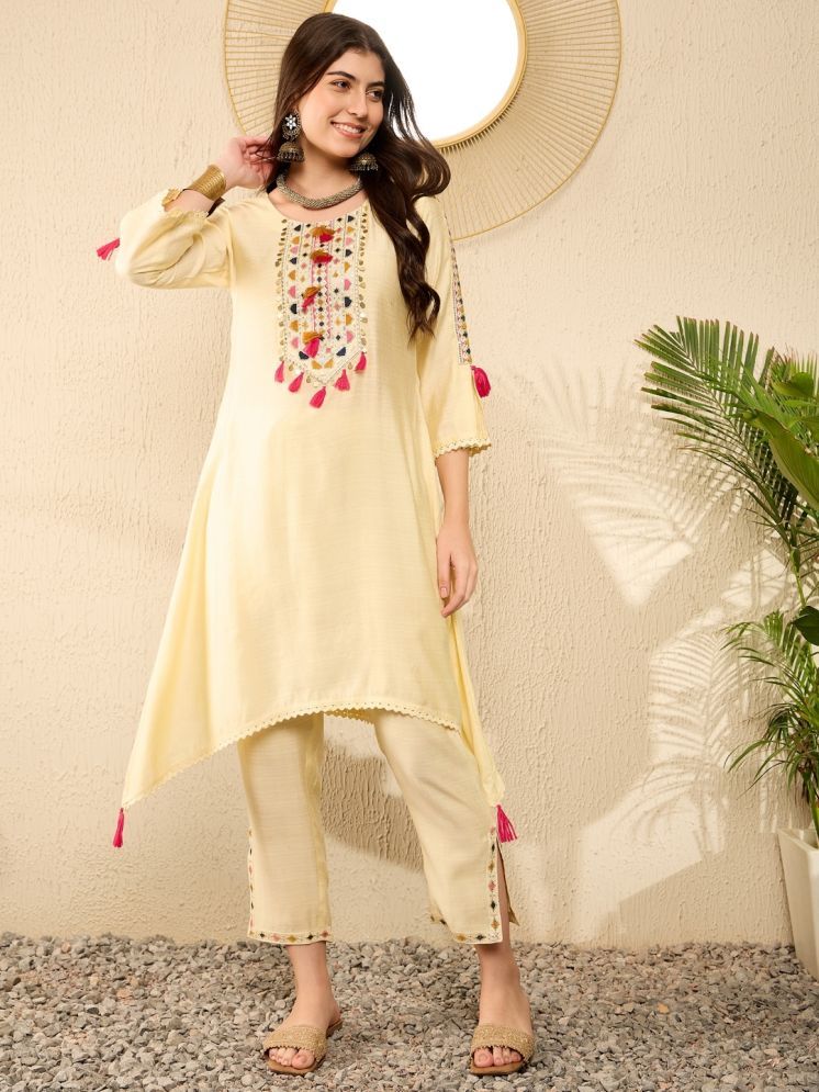     			Vaamsi Viscose Embroidered Kurti With Pants Women's Stitched Salwar Suit - Yellow ( Pack of 1 )