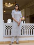 Antaran Cotton Striped Kurti With Pants Women's Stitched Salwar Suit - White ( Pack of 1 )