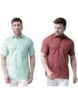 KLOSET By RIAG Cotton Blend Regular Fit Self Design Half Sleeves Men's Casual Shirt - Maroon ( Pack of 2 )