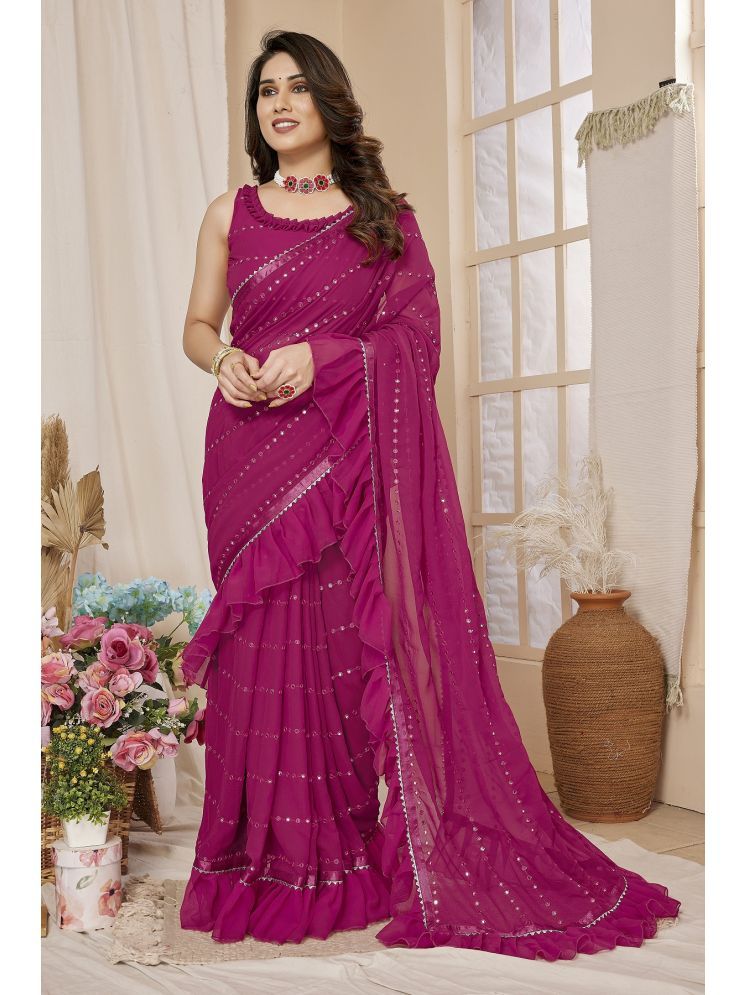     			Gazal Fashions Georgette Embroidered Saree With Blouse Piece - Pink ( Pack of 1 )