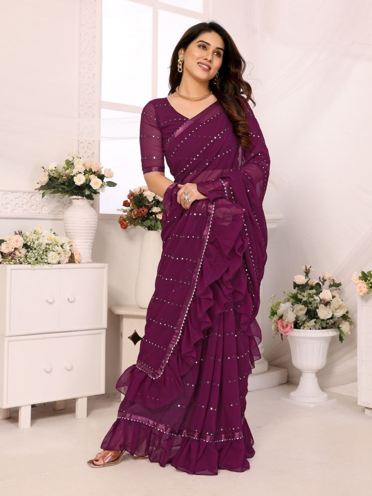     			Gazal Fashions Georgette Embroidered Saree With Blouse Piece - Purple ( Pack of 1 )