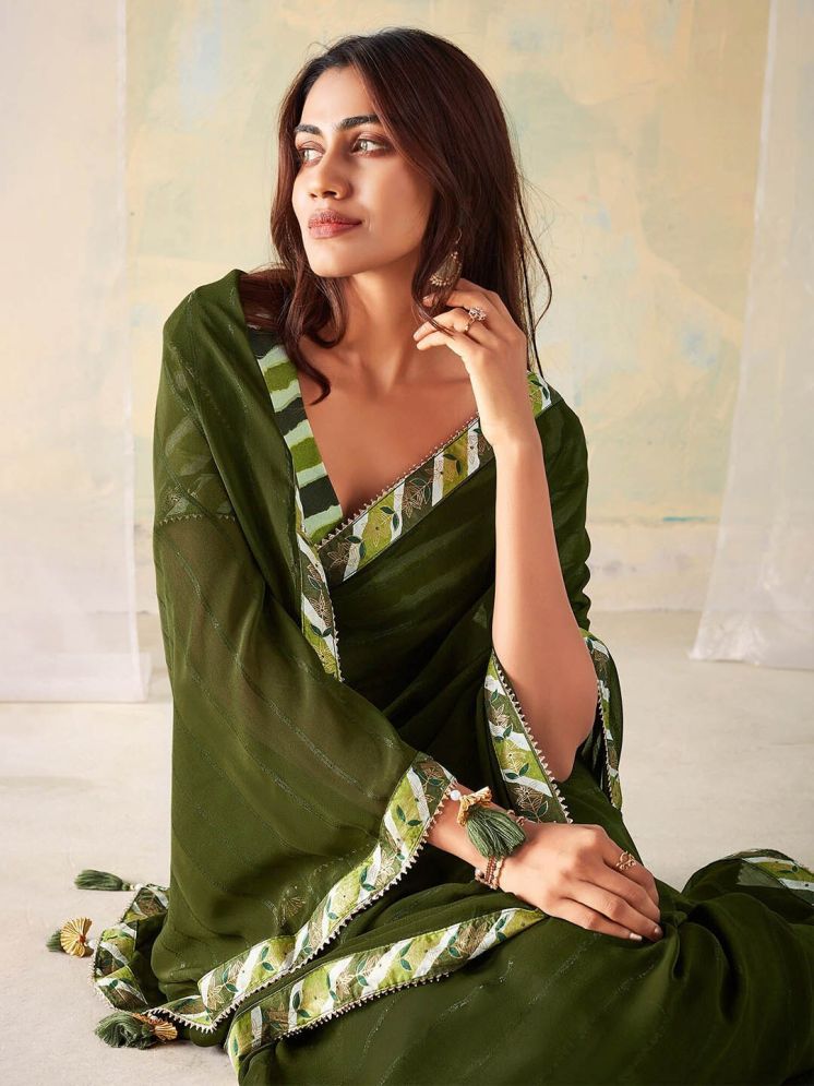     			Gazal Fashions Georgette Printed Saree With Blouse Piece ( Green , Pack of 1 )