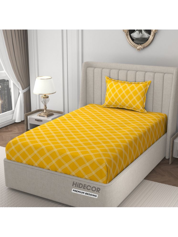     			HIDECOR Microfiber Geometric 1 Single with 1 Pillow Cover - Yellow