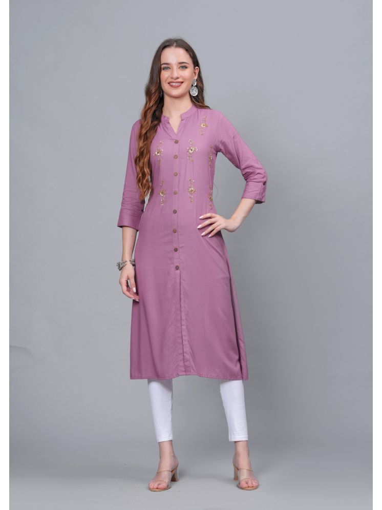     			MAUKA Rayon Embellished Front Slit Women's Kurti - Purple ( Pack of 1 )