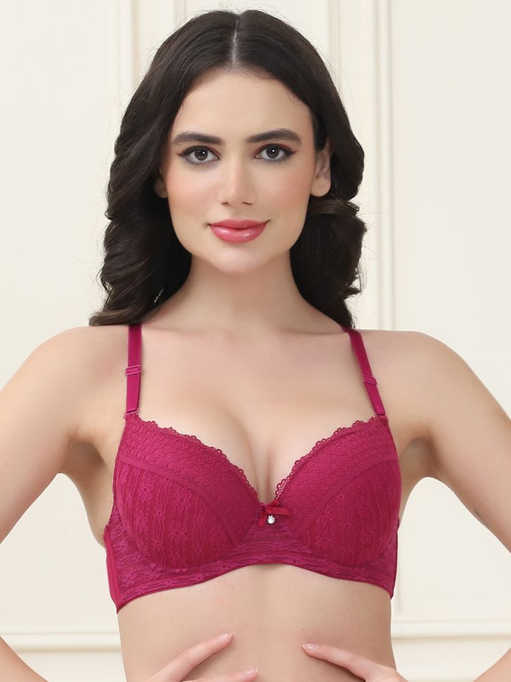     			PrettyCat Pack of 1 Lace Lightly Padded Women's T-Shirt Bra ( Maroon ) PC-BR-7048-MAH