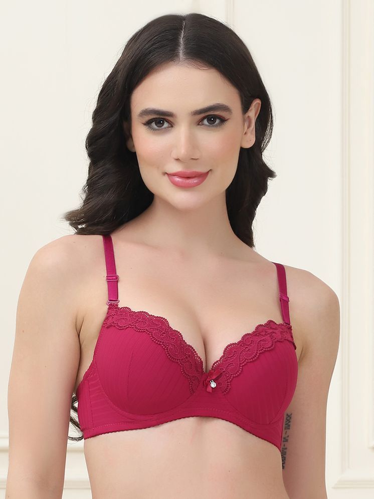     			PrettyCat Pack of 1 Polyester Lightly Padded Women's T-Shirt Bra ( Maroon ) PC-BR-7051-MAH