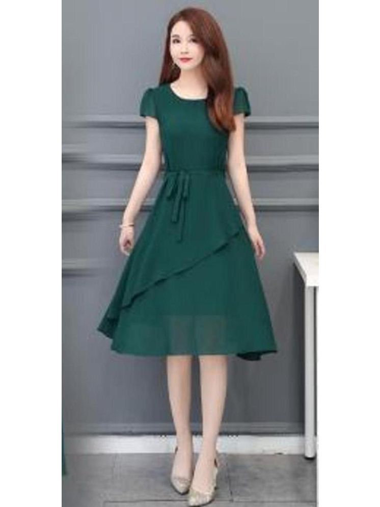     			RC NEOEN Georgette Solid Knee Length Women's A-line Dress - Green ( Pack of 1 )