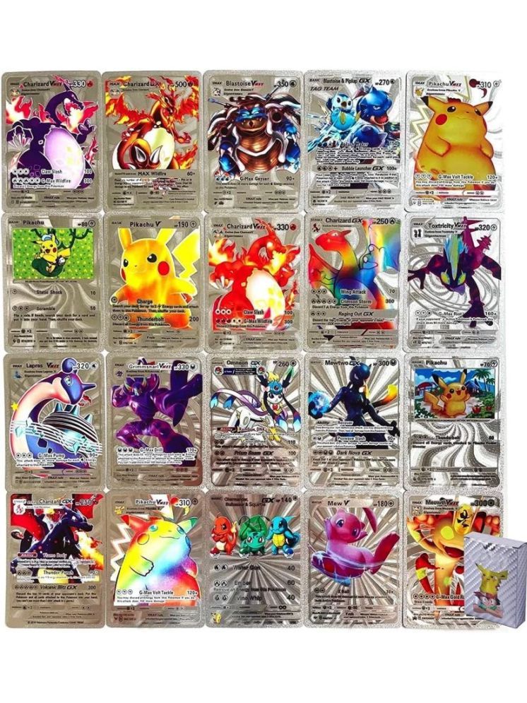     			Silver Poke Cards Booster Pack Game,Trading Cards with Action Booster Packs Cards Assorted with Energy, V,Vmax,Gx,Ex Cards for Kids 55PCS