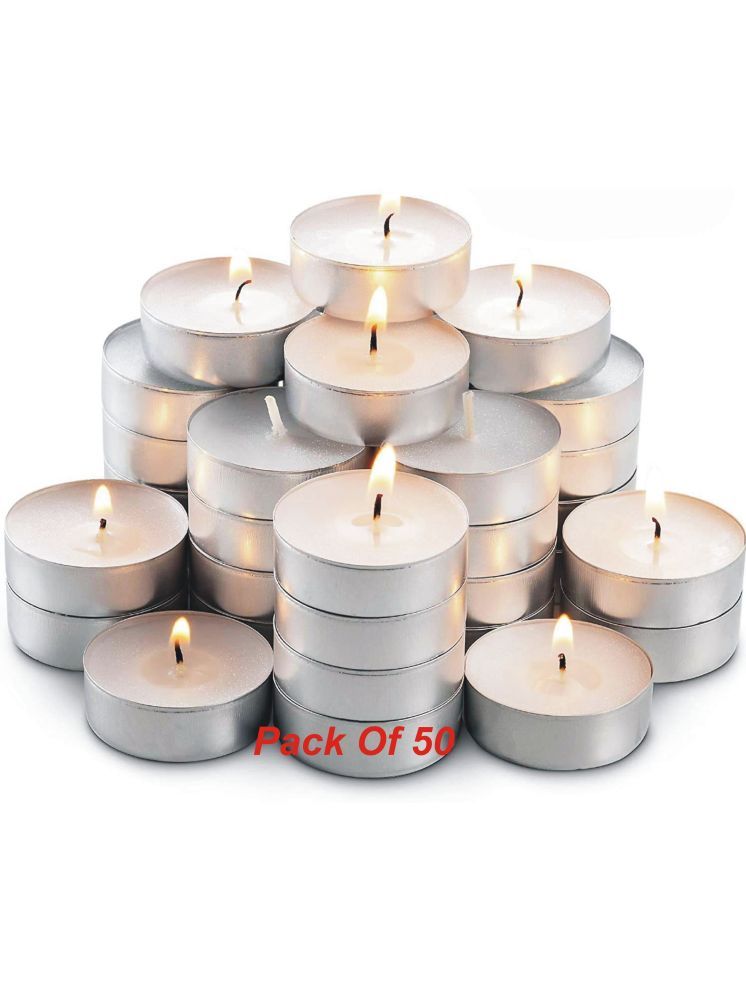     			Somil White Unscented Wax Tea Light Candle 3 cm ( Pack of 50 )