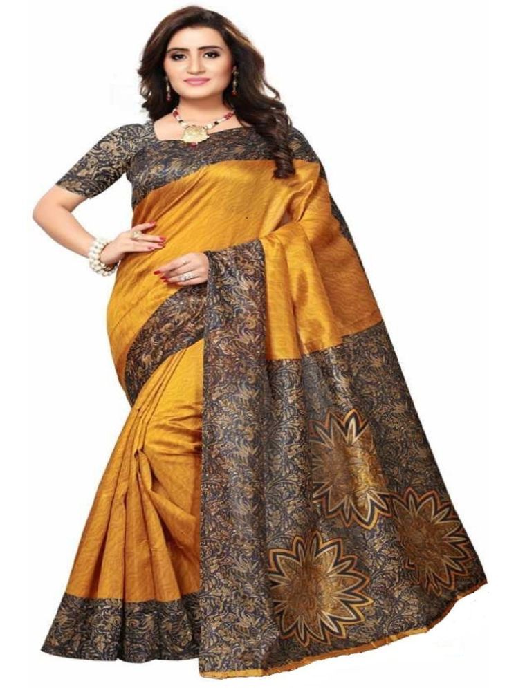     			THE PRIVATE LABLE Art Silk Printed Saree Without Blouse Piece - Yellow ( Pack of 1 )