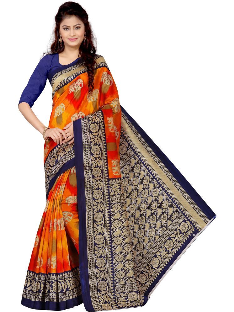     			THE PRIVATE LABLE Art Silk Printed Saree Without Blouse Piece - Orange ( Pack of 1 )