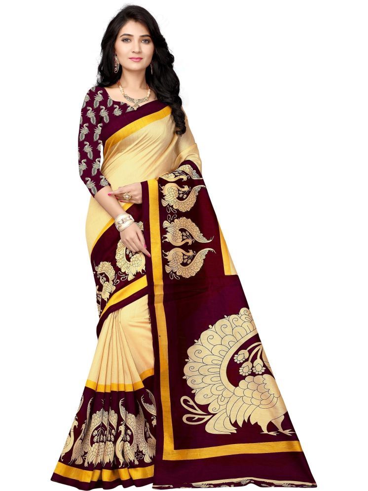     			THE PRIVATE LABLE Cotton Blend Printed Saree Without Blouse Piece - Maroon ( Pack of 1 )