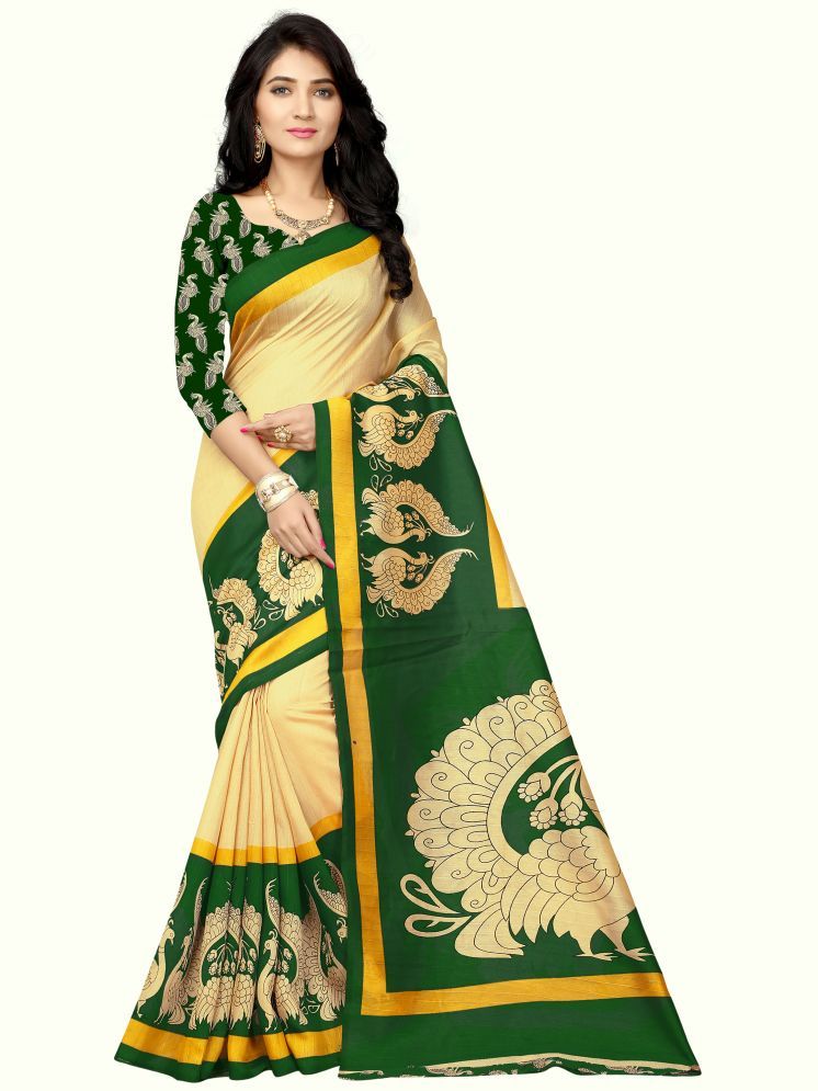     			THE PRIVATE LABLE Cotton Blend Printed Saree Without Blouse Piece - Green ( Pack of 1 )