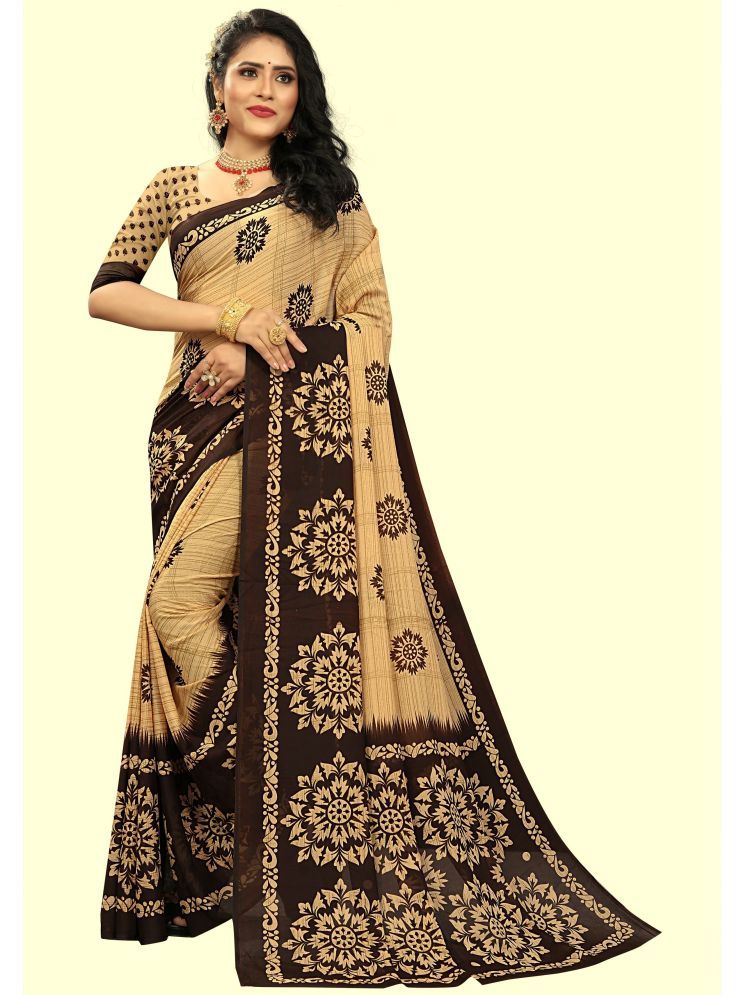     			THE PRIVATE LABLE Georgette Printed Saree Without Blouse Piece - Brown ( Pack of 1 )