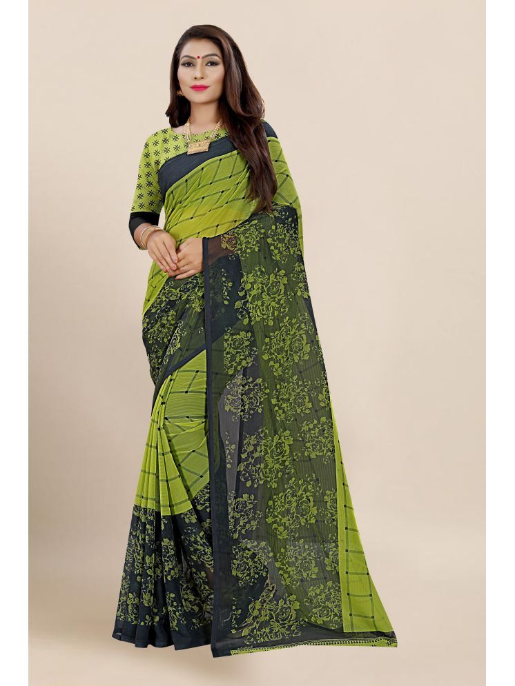     			THE PRIVATE LABLE Georgette Printed Saree Without Blouse Piece - Light Green ( Pack of 1 )