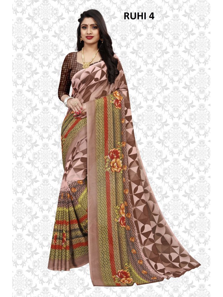     			THE PRIVATE LABLE Georgette Printed Saree Without Blouse Piece - Brown ( Pack of 1 )