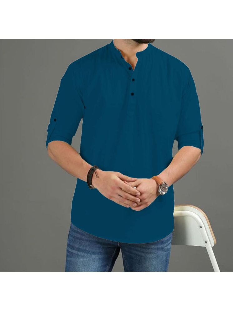     			UNI VIBE Indigo Cotton Men's Shirt Style Kurta ( Pack of 1 )