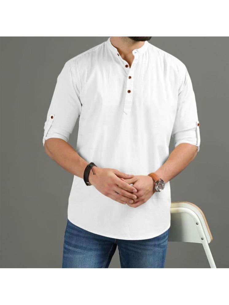     			UNI VIBE White Cotton Men's Shirt Style Kurta ( Pack of 1 )