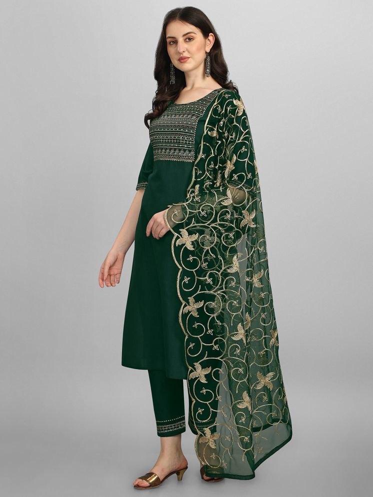     			VredeVogel Cotton Embroidered Kurti With Pants Women's Stitched Salwar Suit - Green ( Pack of 1 )