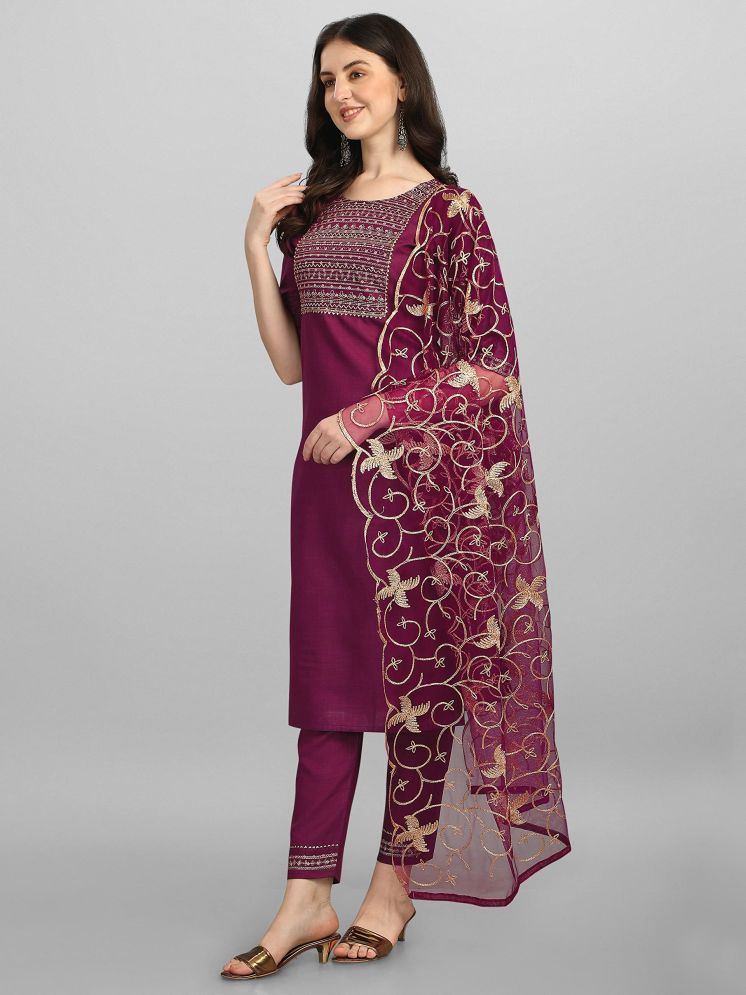     			VredeVogel Cotton Embroidered Kurti With Pants Women's Stitched Salwar Suit - Maroon ( Pack of 1 )