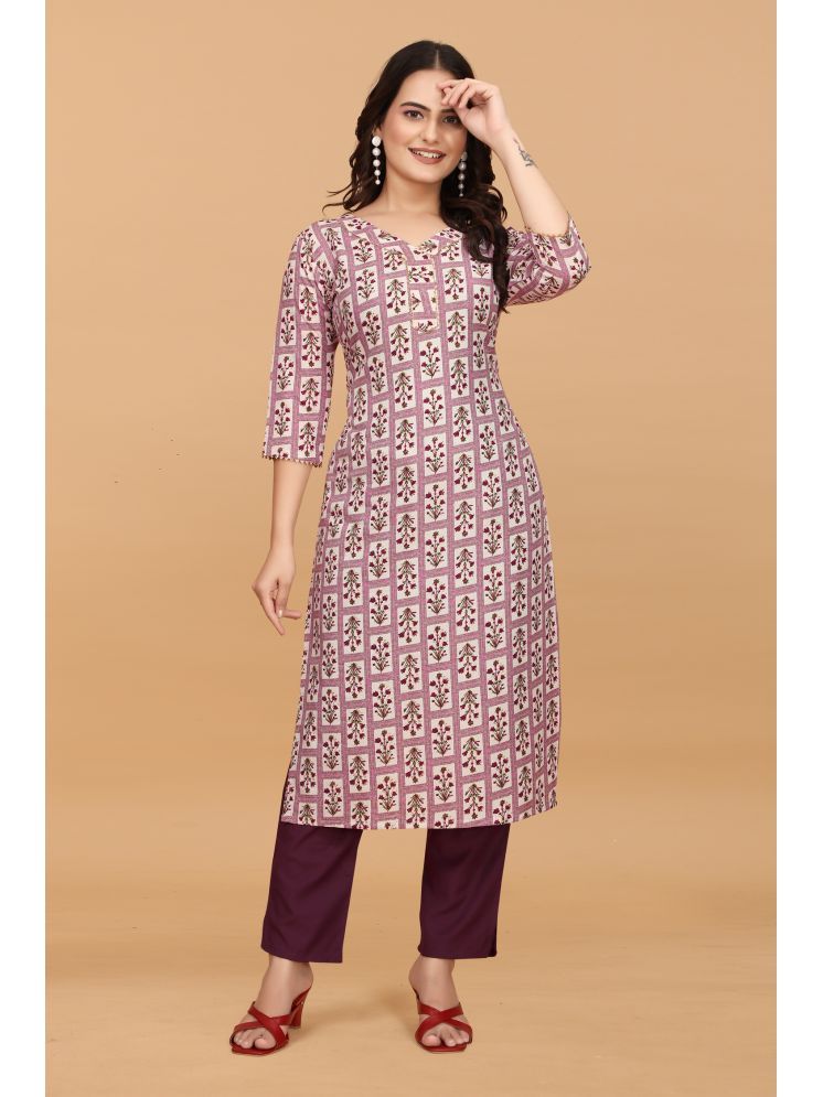     			zasvo Rayon Printed Straight Women's Kurti - Pink ( Pack of 1 )