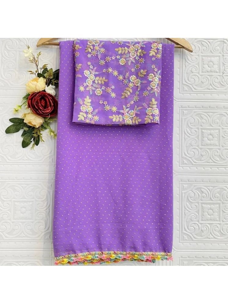     			Aika Georgette Embroidered Saree With Blouse Piece - Lavender ( Pack of 1 )