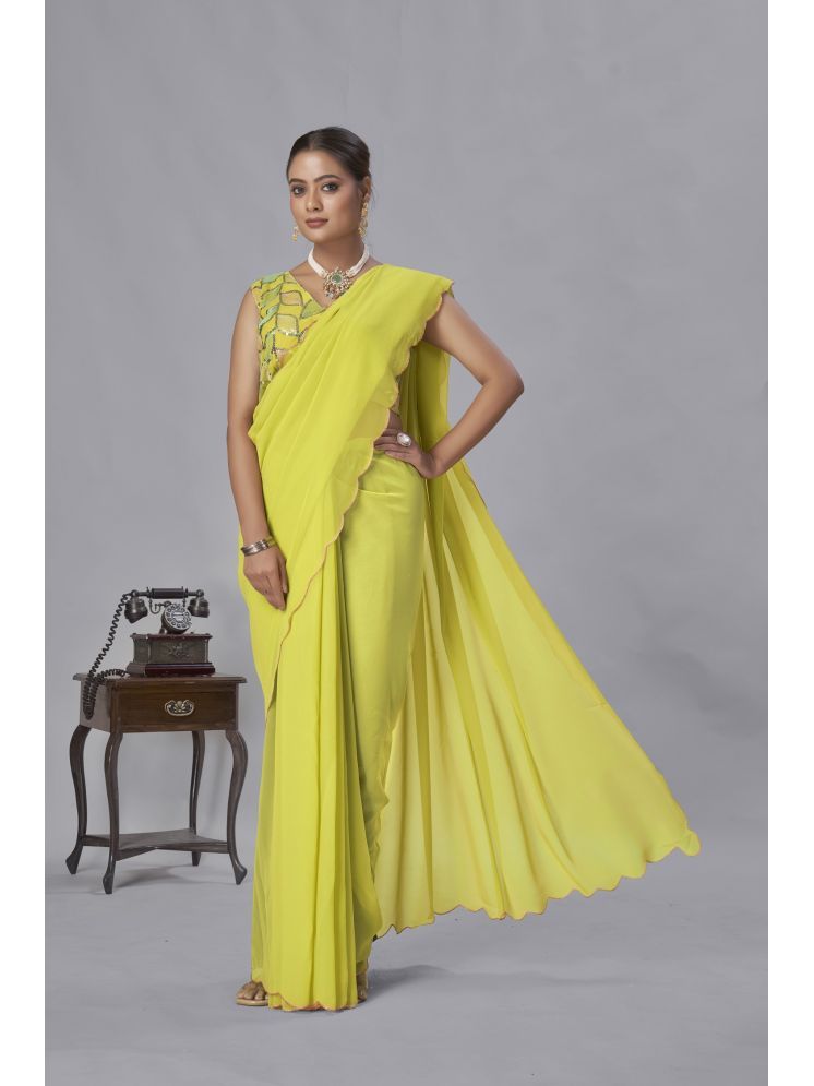     			Aika Georgette Solid Saree With Blouse Piece - Lime Green1 ( Pack of 1 )