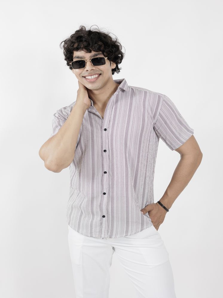     			BOWLIFESTYLE Rayon Regular Fit Striped Half Sleeves Men's Casual Shirt - Purple ( Pack of 1 )