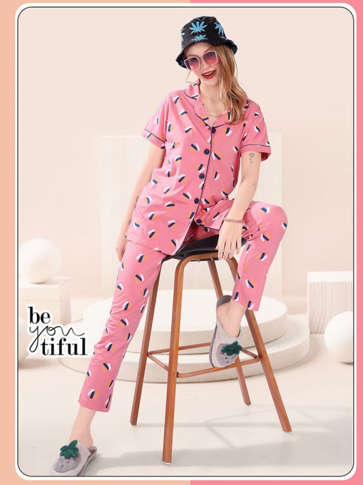     			FOMTI Pink Cotton Women's Nightwear Nightsuit Sets ( Pack of 1 )