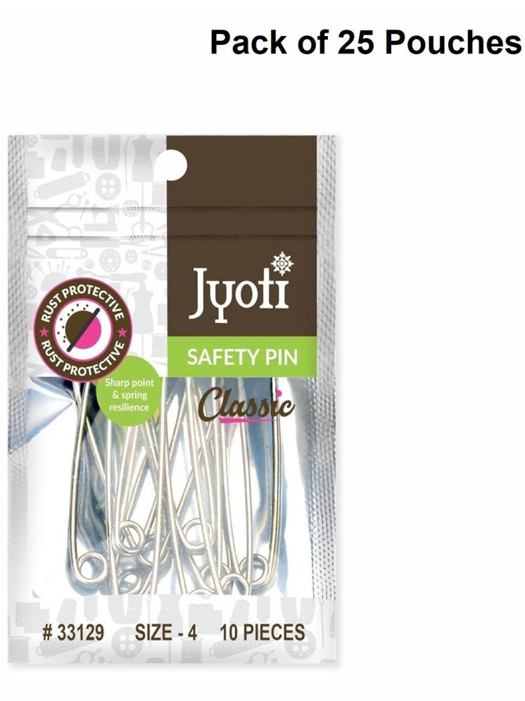     			Jyoti 33129 Safety Pins - Classic, Strong Nickel Plated Steel, Rust Resistant, Heavy Duty Variety Pack, Perfect for Clothes, Crafts, Sewing, Pinning (10 Pins of Size 4 / 55mm in a Pouch) - Pack of 25