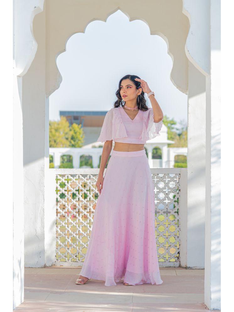     			Kohsh Pink Viscose A-line Stitched Lehenga