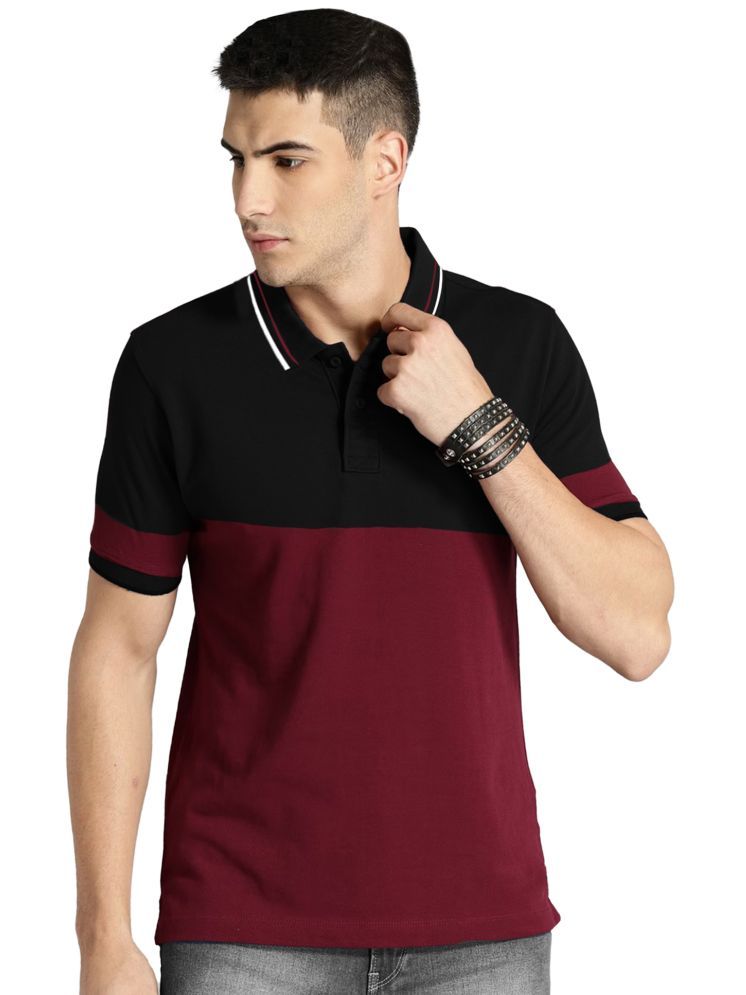     			Leotude Pack of 1 Cotton Blend Regular Fit Colorblock Half Sleeves Men's Polo T Shirt ( Maroon )