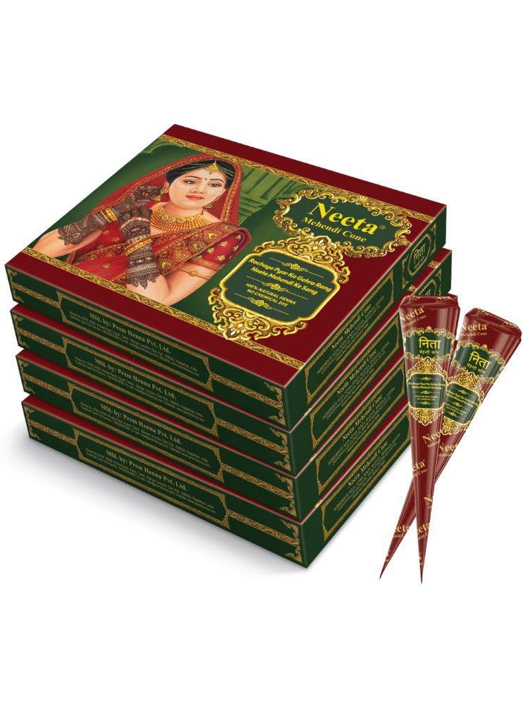     			Neeta Mehendi Cones for Hand Desgning, Bridal Mehandi Cone 12 Pcs in 1 Box Natural Henna 240 g Pack of 4