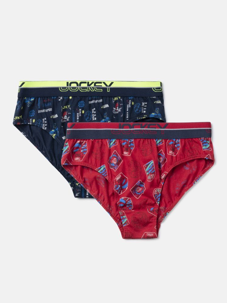     			Jockey PB04 Boys Cotton Elastane Stretch Printed Brief - Navy & Chilli Pepper (Pack of 2)