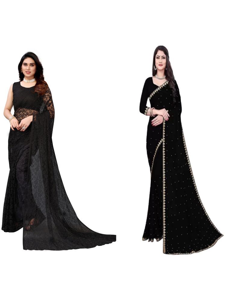     			Saadhvi Georgette Self Design Saree With Blouse Piece - Black ( Pack of 2 )