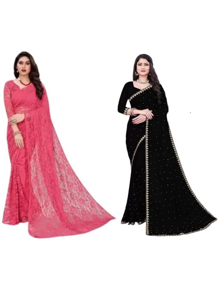     			Saadhvi Georgette Self Design Saree With Blouse Piece - Pink ( Pack of 2 )