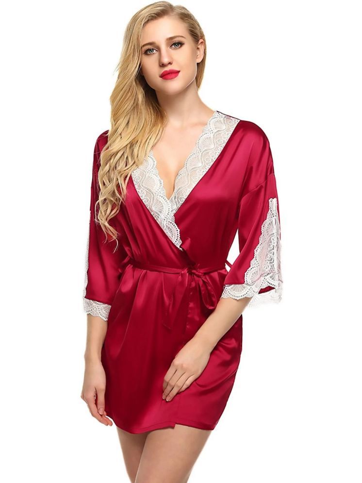     			YUZU Maroon Satin Women's Nightwear Robes ( Pack of 1 )