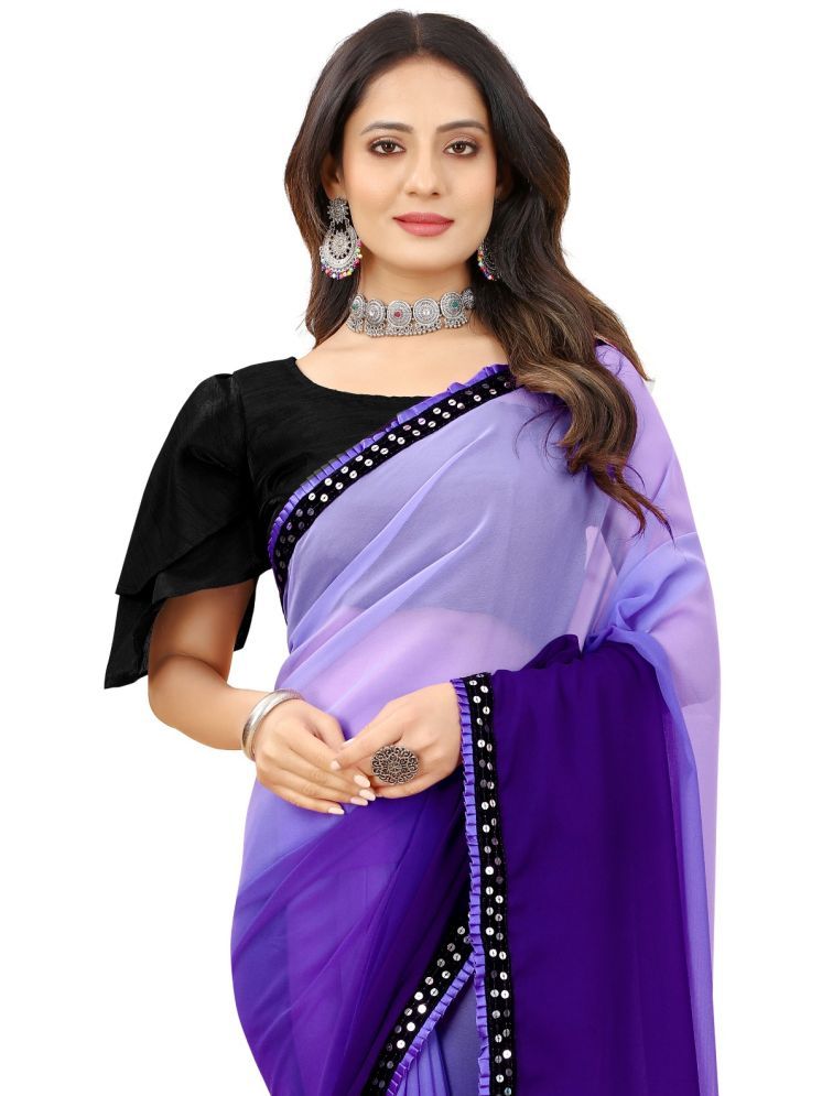     			Any Fab Georgette Striped Saree With Blouse Piece - Purple ( Pack of 1 )