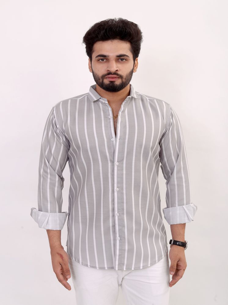     			BOWLIFESTYLE Cotton Blend Regular Fit Striped 3/4th Sleeves Men's Casual Shirt - Grey ( Pack of 1 )