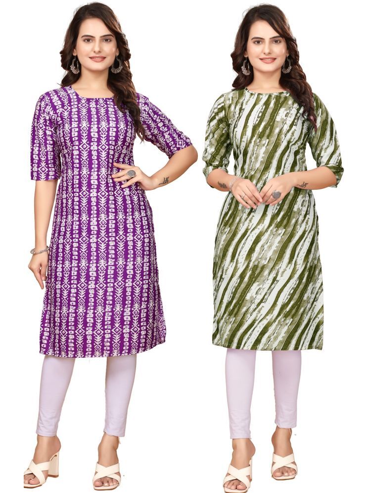     			CAMERON STYLE Crepe Printed Straight Women's Kurti - Lavender,Green ( Pack of 2 )