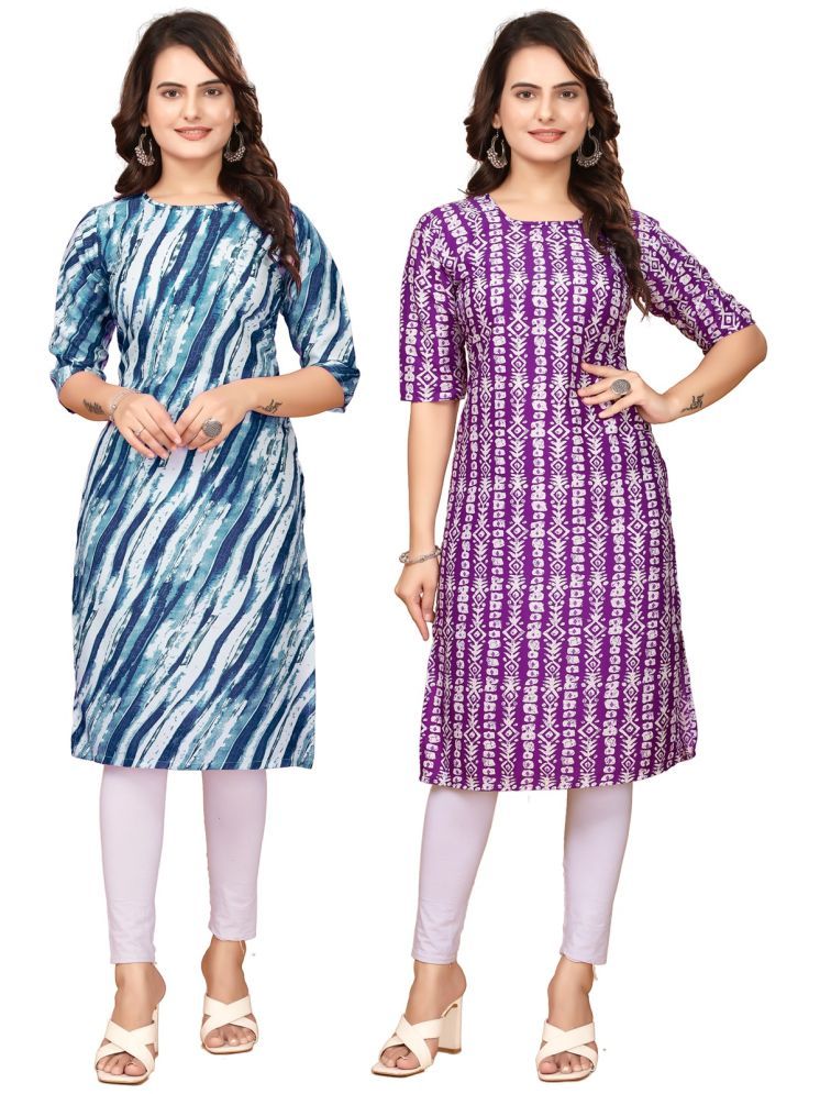     			CAMERON STYLE Crepe Printed Straight Women's Kurti - Blue,Lavender ( Pack of 2 )