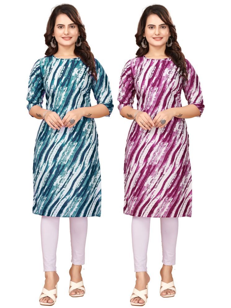     			CAMERON STYLE Crepe Printed Straight Women's Kurti - Navy Blue,Purple ( Pack of 2 )