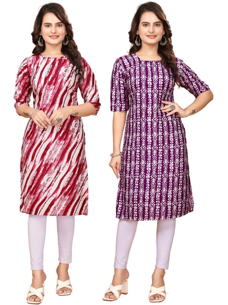     			Fashion Fair Crepe Printed Straight Women's Kurti - Red,Maroon ( Pack of 2 )