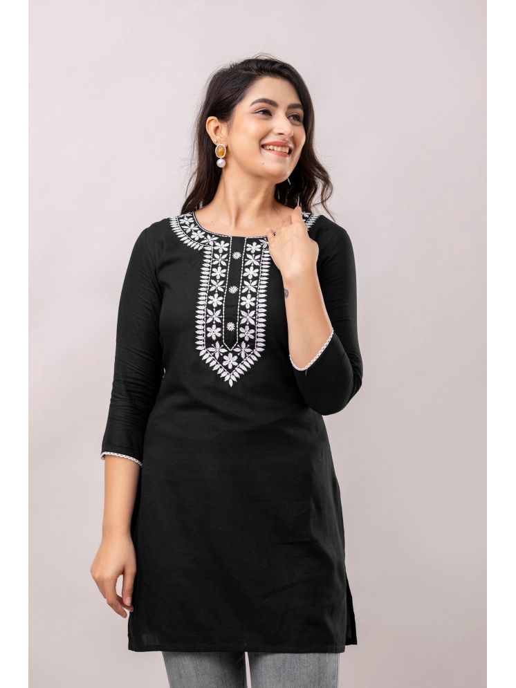     			Frionkandy Rayon Embroidered Straight Women's Kurti - Black ( Pack of 1 )