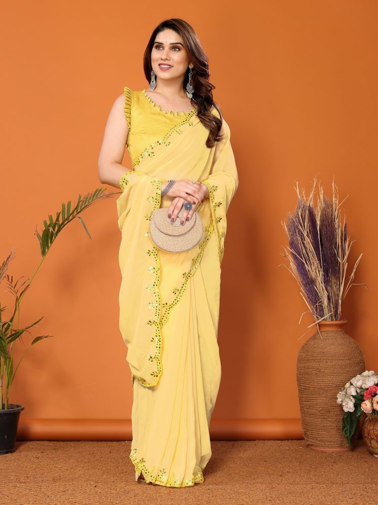     			Gazal Fashions Georgette Embroidered Saree With Blouse Piece - Yellow ( Pack of 1 )