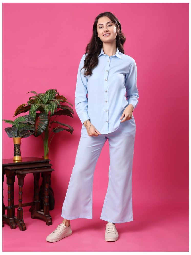     			Hangup Blue Solid Pant Top Set