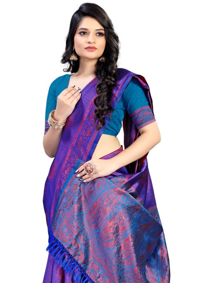     			INDIAN SILKS Silk Woven Saree With Blouse Piece - Purple ( Pack of 1 )