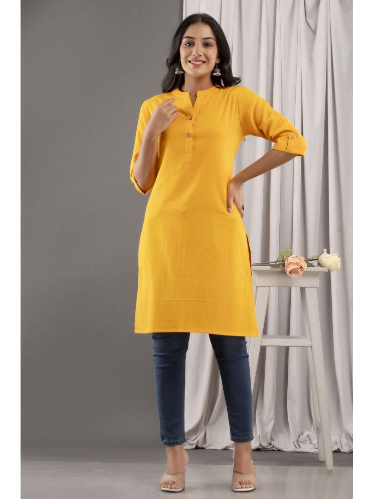     			Kohsh Cotton Flex Solid Straight Women's Kurti - Yellow ( Pack of 1 )