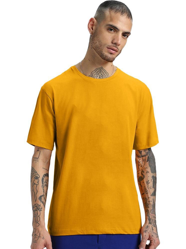     			Leotude Cotton Blend Oversized Fit Solid Half Sleeves Men's Round T-Shirt - Yellow ( Pack of 1 )